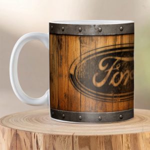 Ford vintage wood panel mug featuring rustic timber texture and distressed Ford-inspired design