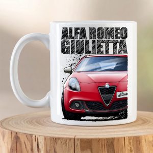 Red Alfa Romeo Giulietta mug with original front view artwork