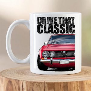 Red Alfa Romeo 2000 GTV mug featuring classic car artwork