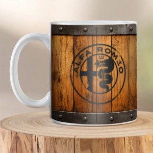 Alfa Romeo Heritage Barrel Mug with vintage Biscione logo artwork
