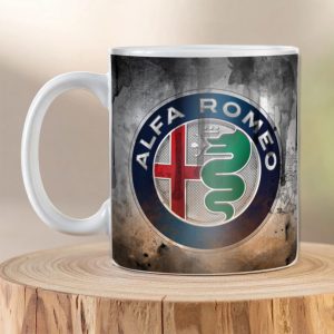 Alfa Romeo Heritage Logo Mug with distressed industrial background artwork