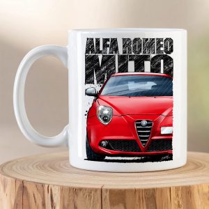 Alfa Romeo MiTo coffee mug with red Alfa Romeo hatchback illustration