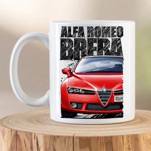 Alfa Romeo Brera coffee mug featuring red Brera sports coupe artwork on white ceramic mug