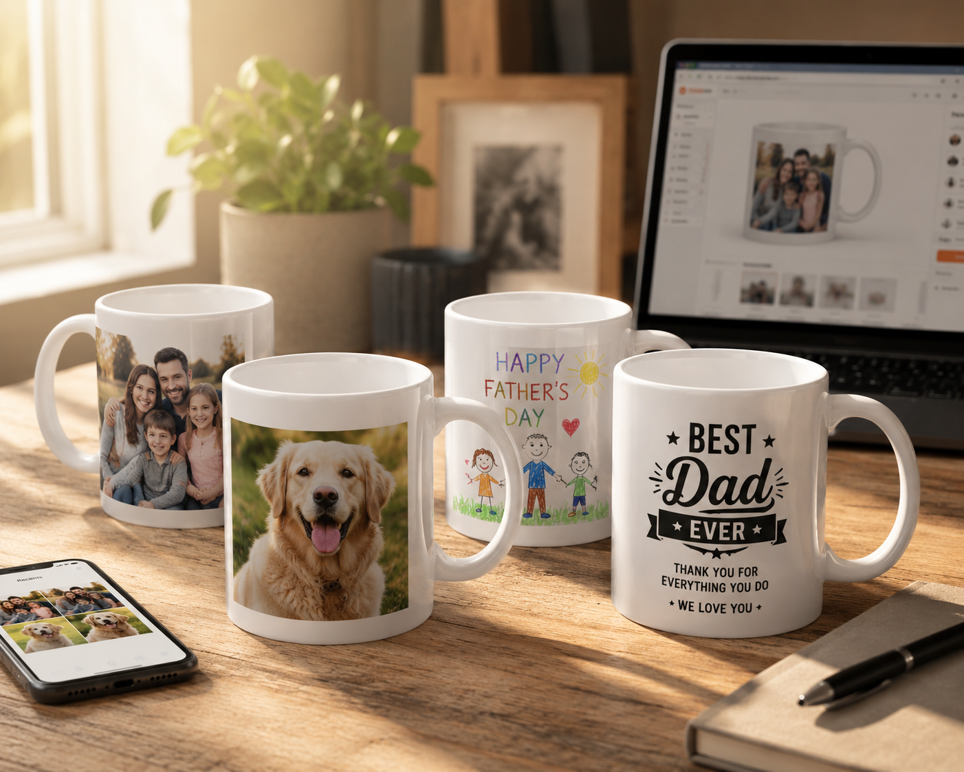 Custom photo mugs with family photos, pet photos and personalised designs created by GoMugs in South Africa.