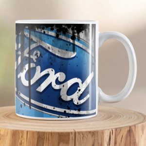 Ford Built Ford Tough Oil Can Mug featuring distressed vintage Ford logo artwork
