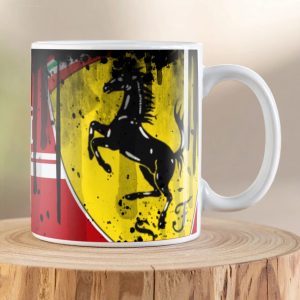 Ferrari Shield Oil Can Mug featuring distressed vintage Prancing Horse artwork