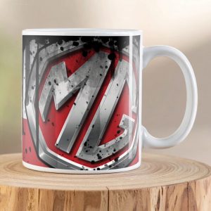 MG Expect Extraordinary Oil Can Mug featuring the iconic MG badge on a vintage oil can inspired design.