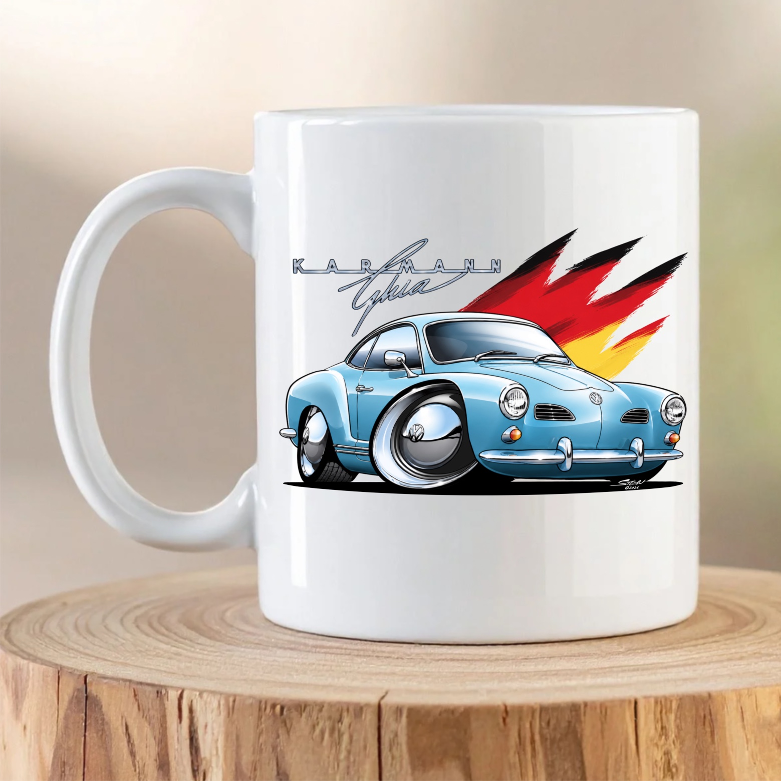 Volkswagen Karmann Ghia classic car coffee mug featuring original artwork by Stefan Pansegrouw