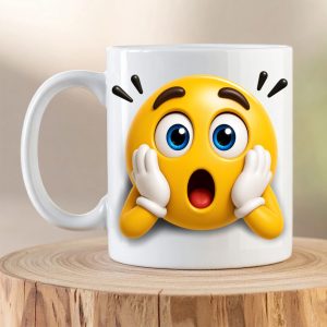 Surprised Emoji Mug featuring a shocked 3D emoji with hands on its face
